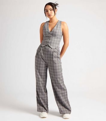 Grey Check Wide Leg Trousers New Look