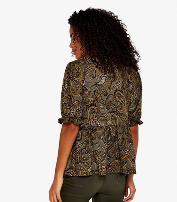 Olive Paisley Print Puff Sleeve Top New Look