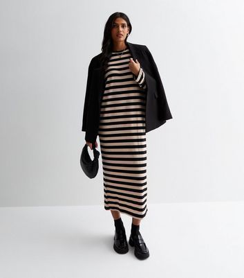 Black Stripe Long Sleeve Midaxi Dress New Look