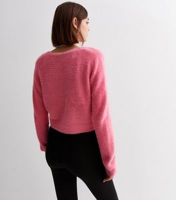 Mid Pink Knit Heart Clasp Crop Cardigan New Look
