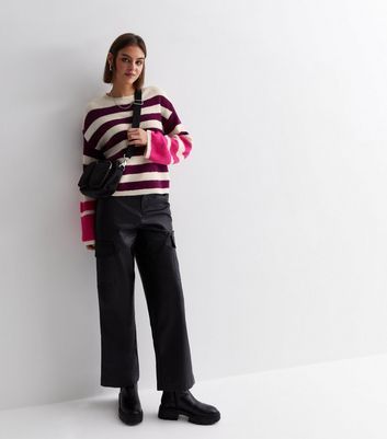 Pink Stripe Knit Wide Sleeve Jumper New Look
