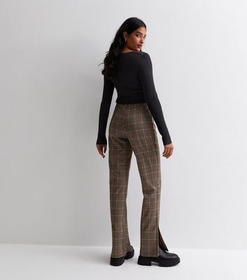 Brown Check Print Flared Trousers New Look