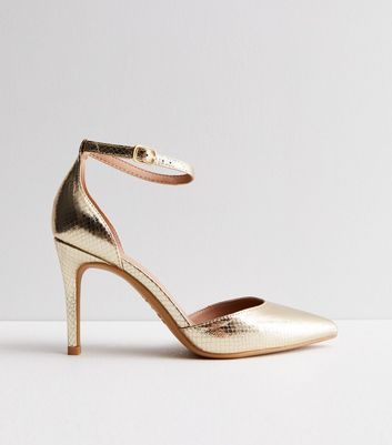 Gold Faux Snake Stiletto Heel Court Shoes New Look Vegan