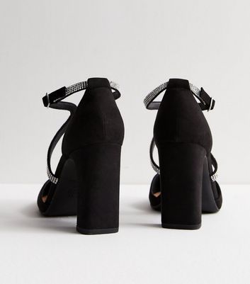Wide Fit Black Diamanté Embellished Heel Sandals New Look Vegan