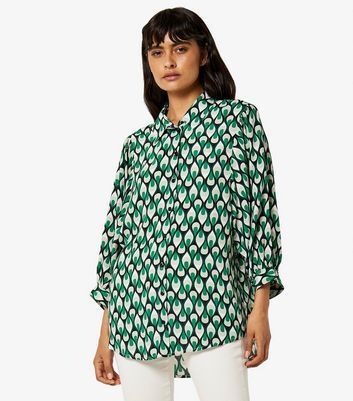 Green Geometric Print Long Sleeve Shirt New Look