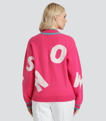 Bright Pink Snow Knit High Neck Jumper New Look
