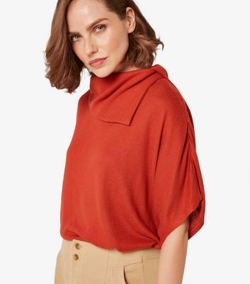 Rust Soft Knit Fold Over Neck Batwing Top New Look