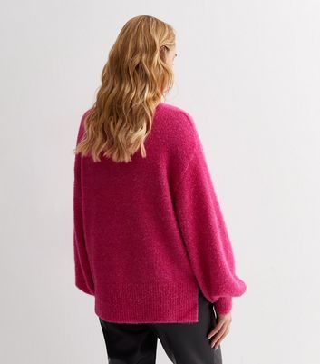 Deep Pink Glitter Knit High Neck Jumper New Look