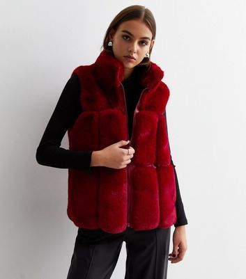 Red Faux Fur Zip Jacket New Look