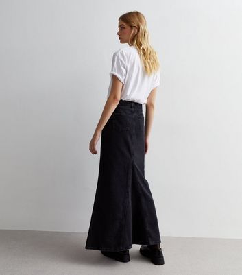 Black Denim Flared Maxi Skirt New Look