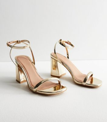 Gold 2 Part Block Heel Sandals New Look Vegan