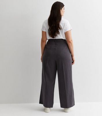Curves Grey Tailored Wide Leg Trousers New Look