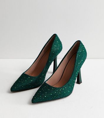 Dark Green Diamanté Stiletto Heel Court Shoes New Look
