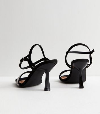 Extra Wide Fit Black Diamanté 2 Part Stiletto Heel Sandals New Look