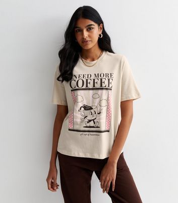Stone Cotton Need More Coffee Logo T-Shirt New Look