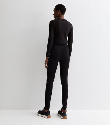 Tall Black Ribbed Jersey Leggings New Look