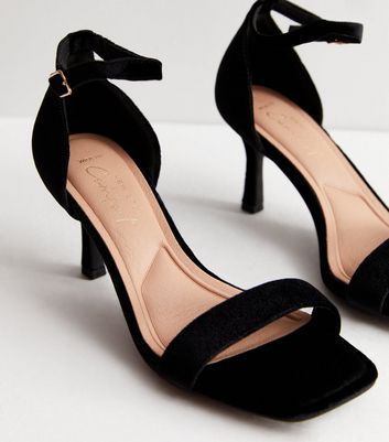 Wide Fit Black Velvet 2 Part Stiletto Heel Sandals New Look