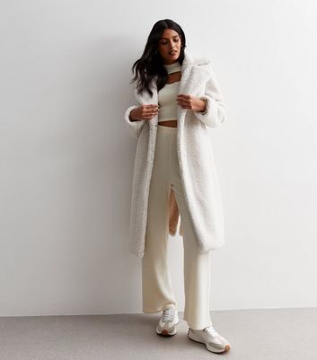 White Brushed Ribbed Flared Trousers New Look