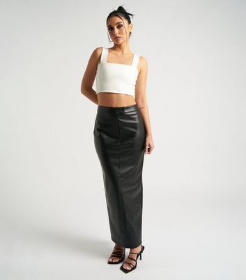Black Leather-Look Maxi Skirt New Look