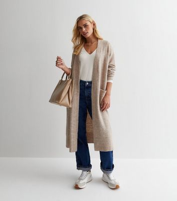 Petite Stone Knit Pocket Front Long Cardigan New Look