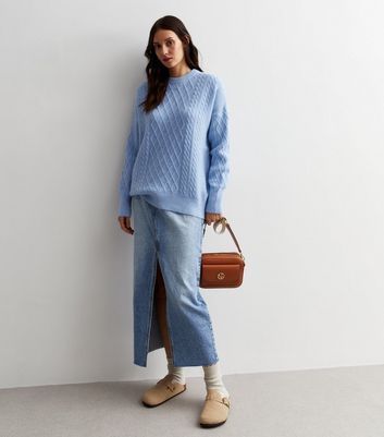 Pale Blue Cable Knit Jumper New Look