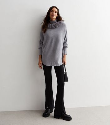 Pale Grey Faux Fur Collared Jumper New Look