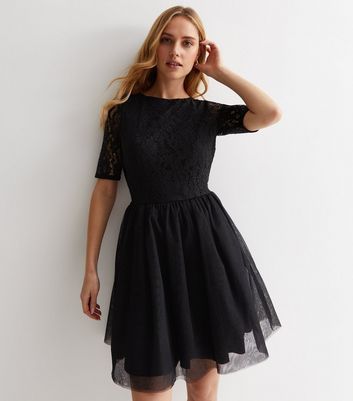 Black Lace Open Back Mini Dress New Look