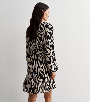 Black Swirl Print Belted Mini Dress New Look