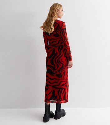 Red Animal Print Long Sleeve Midaxi Dress New Look