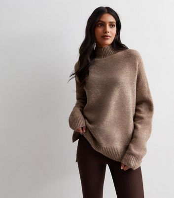 Brown Knit High Neck Jumper New Look