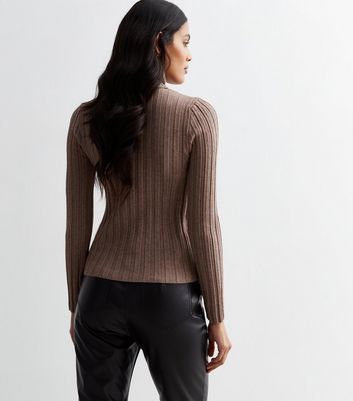 Light Brown Ribbed Roll Neck Top New Look