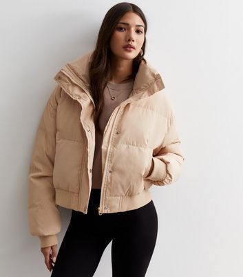 Light Brown High Neck Crop Puffer Jacket New Look