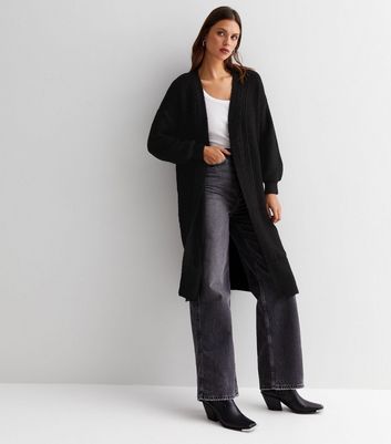 Black Cable Knit Long Cardigan New Look