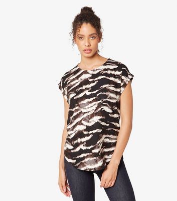 Black Zebra Print Turn Up Sleeve Top New Look