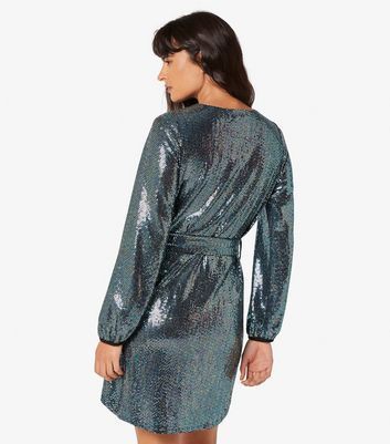 Blue Sequin Belted Mini Dress New Look