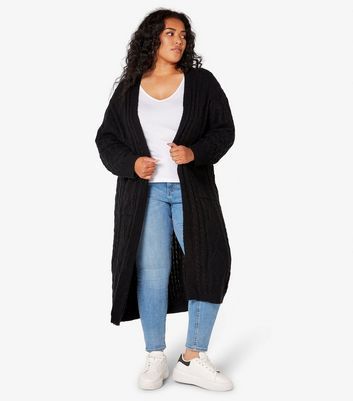 Curves Black Cable Knit Longline Cardigan New Look