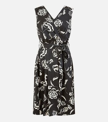 Black Floral Wrap Midi Dress New Look