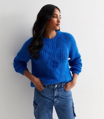Blue Cable Knit Crew Neck Jumper New Look
