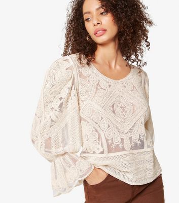 Stone Embroidered Mesh Top New Look