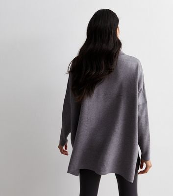 Grey Knit Roll Neck Long Jumper New Look