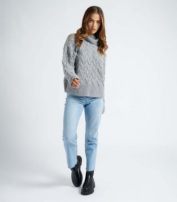Grey Cable Knit Roll Neck Jumper New Look