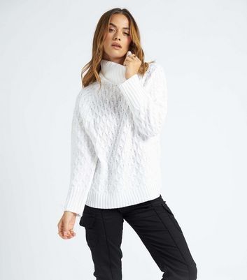 White Cable Knit Roll Neck Jumper New Look