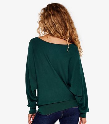 Green Embellished Knit Batwing Jumper New Look
