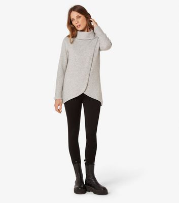 Pale Grey Roll Neck Wrap Jumper New Look
