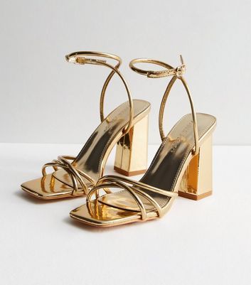 Gold Strappy Block Heeled Sandals New Look
