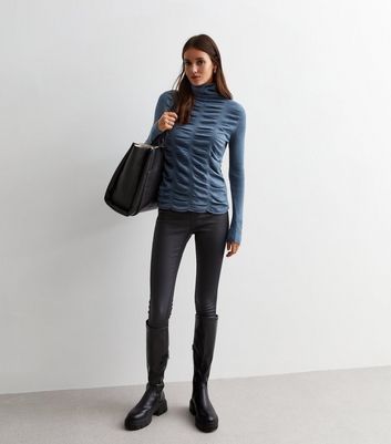 Blue Fine Knit Textured Top New Look
