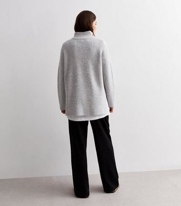 Grey Ribbed Knit Zip Neck Jumper New Look