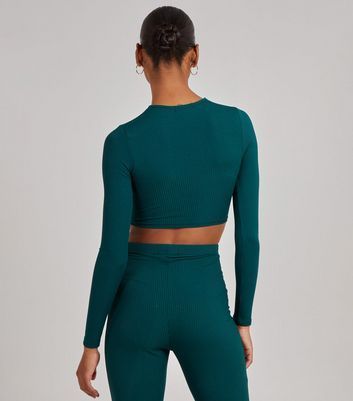 Green Cut Out Long Sleeve Crop Top New Look