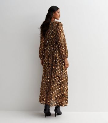 Brown Animal Print Shirred Waist Maxi Dress New Look