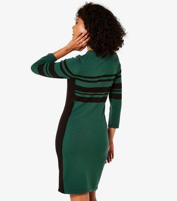 Green Stripe Panel Knit Mini Bodycon Dress New Look